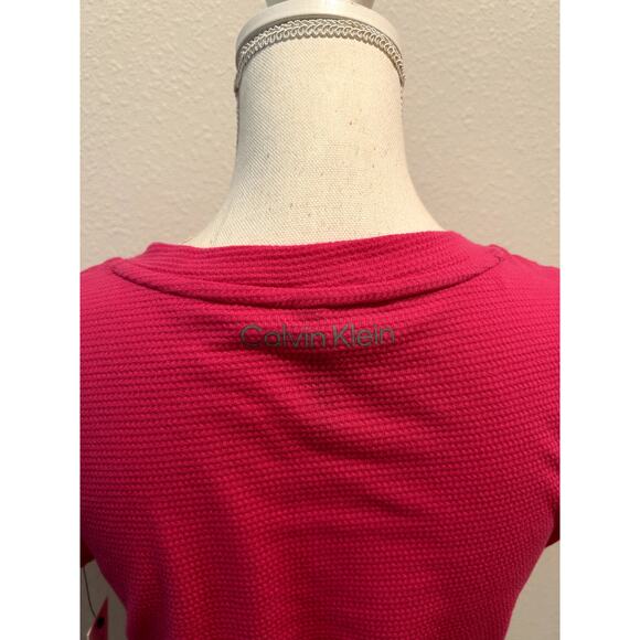 Calvin Klein Womens Drawstring-Ruched Text Electric Pink Top Shirt Sz Small New - Picture 5 of 5